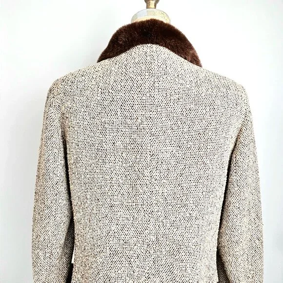 Via Spiga Wool Blend Tweed Coat Rex Rabbit Fur Trim Size 10 - Picture 9 of 16